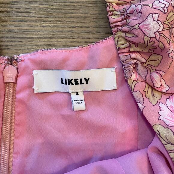Likely Women's size 4 Pink Lyssa Floral Ruffle Long Sleeve Mini Dress Spring - Picture 3 of 10